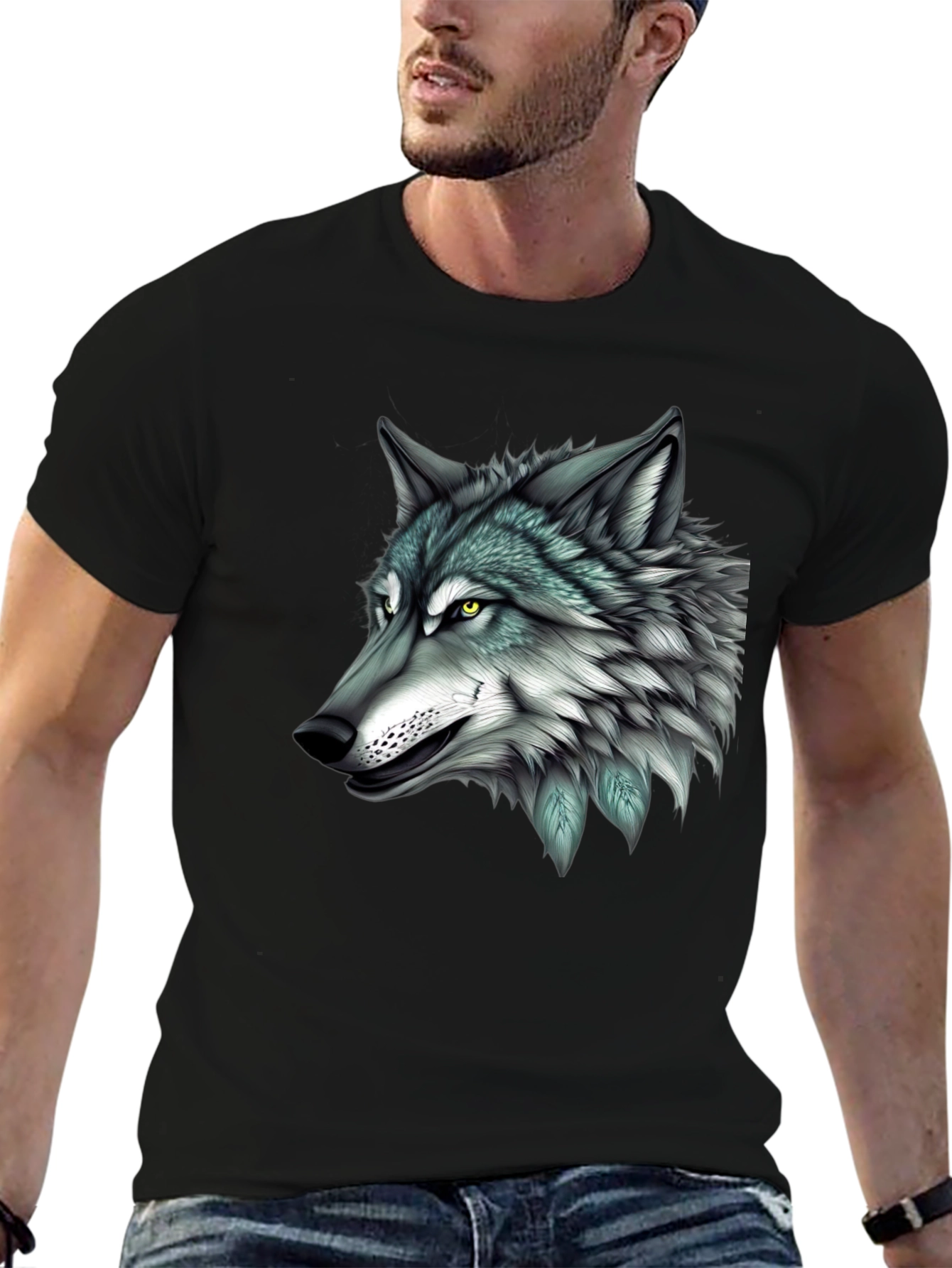 Wolf Graphic Print Black T-Shirt for Men