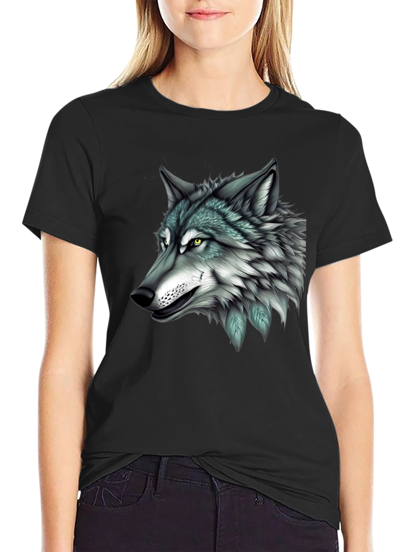 Wolf Graphic Print Black T-Shirt for Men