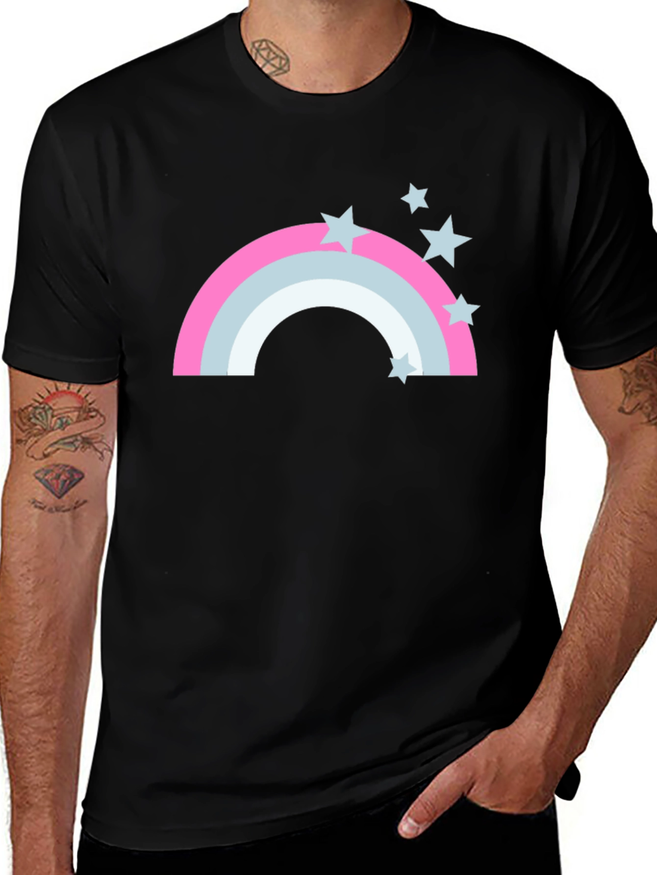 Rainbow Stars Graphic Tee - Mens Black T-Shirt