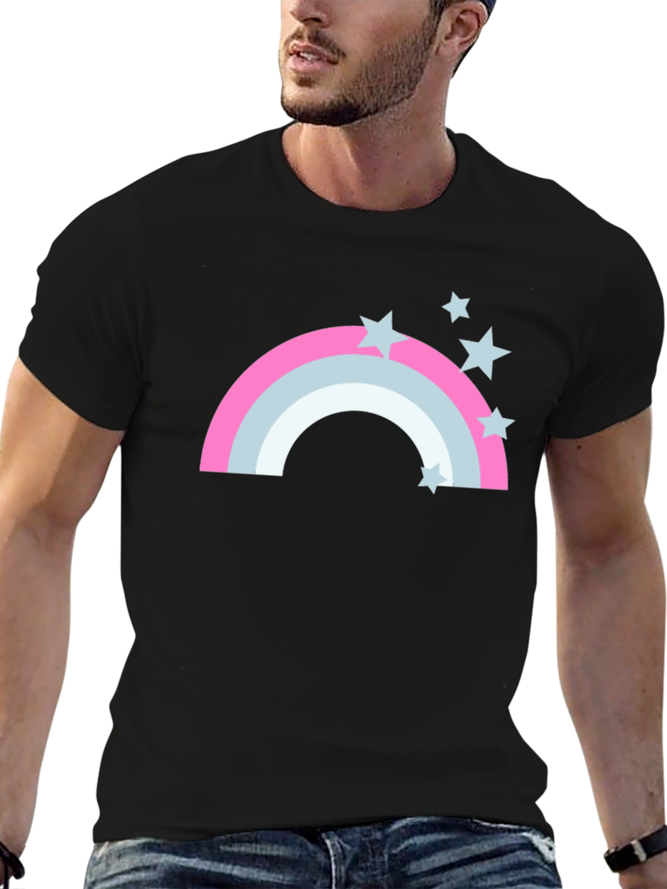 Rainbow Stars Graphic Tee - Mens Black T-Shirt