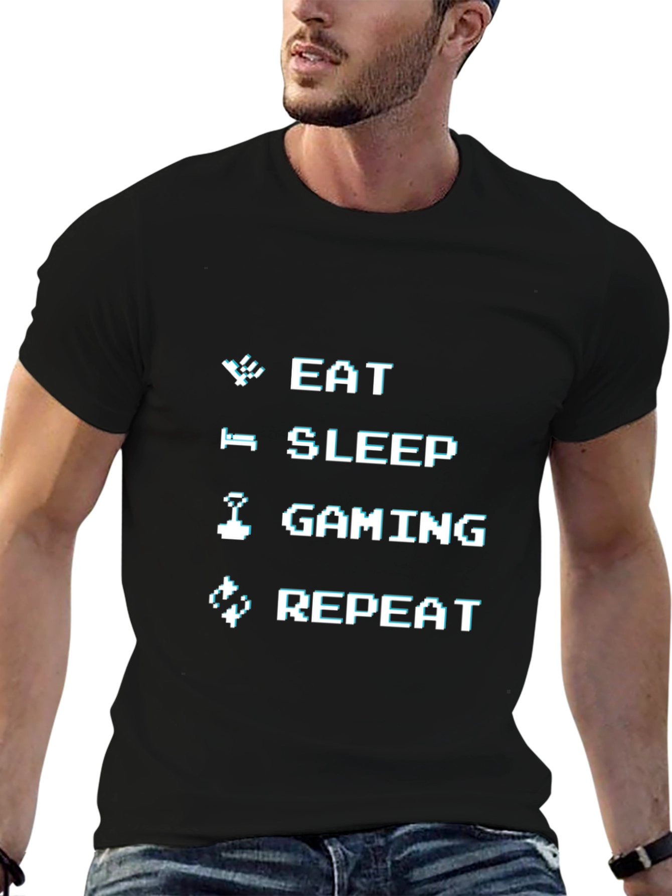Eat Sleep Gaming Repeat Black T-Shirt