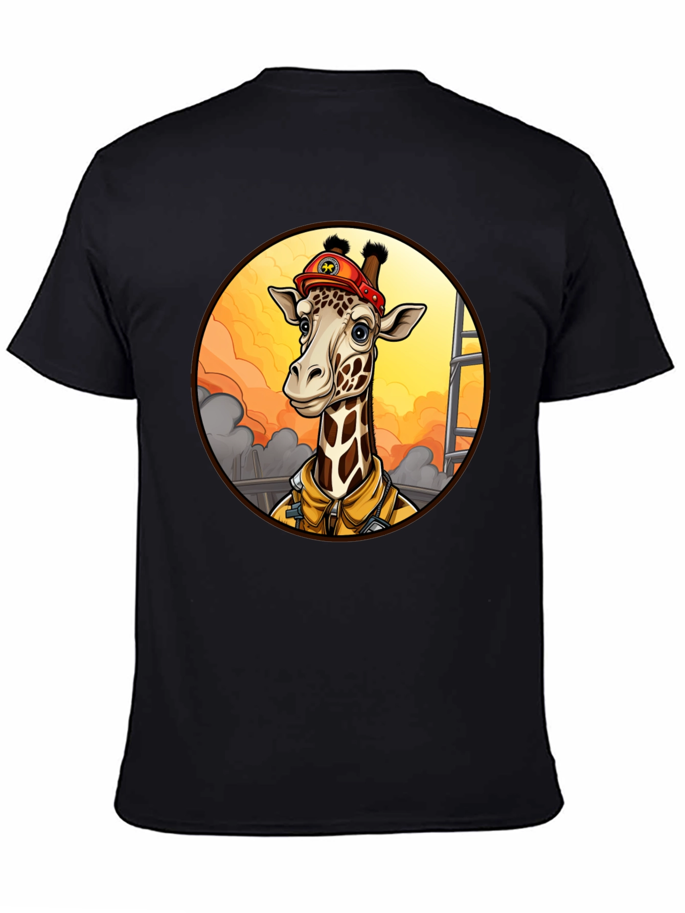 Giraffe Firefighter T-Shirt - Unique Cartoon Design