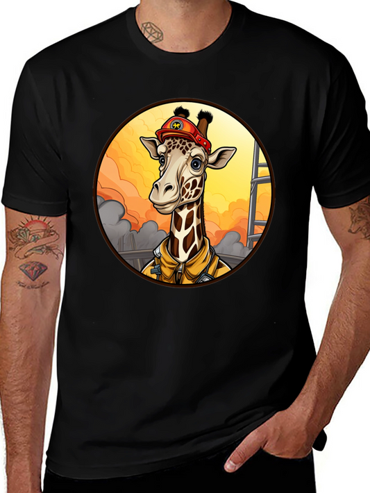 Giraffe Firefighter T-Shirt - Unique Cartoon Design
