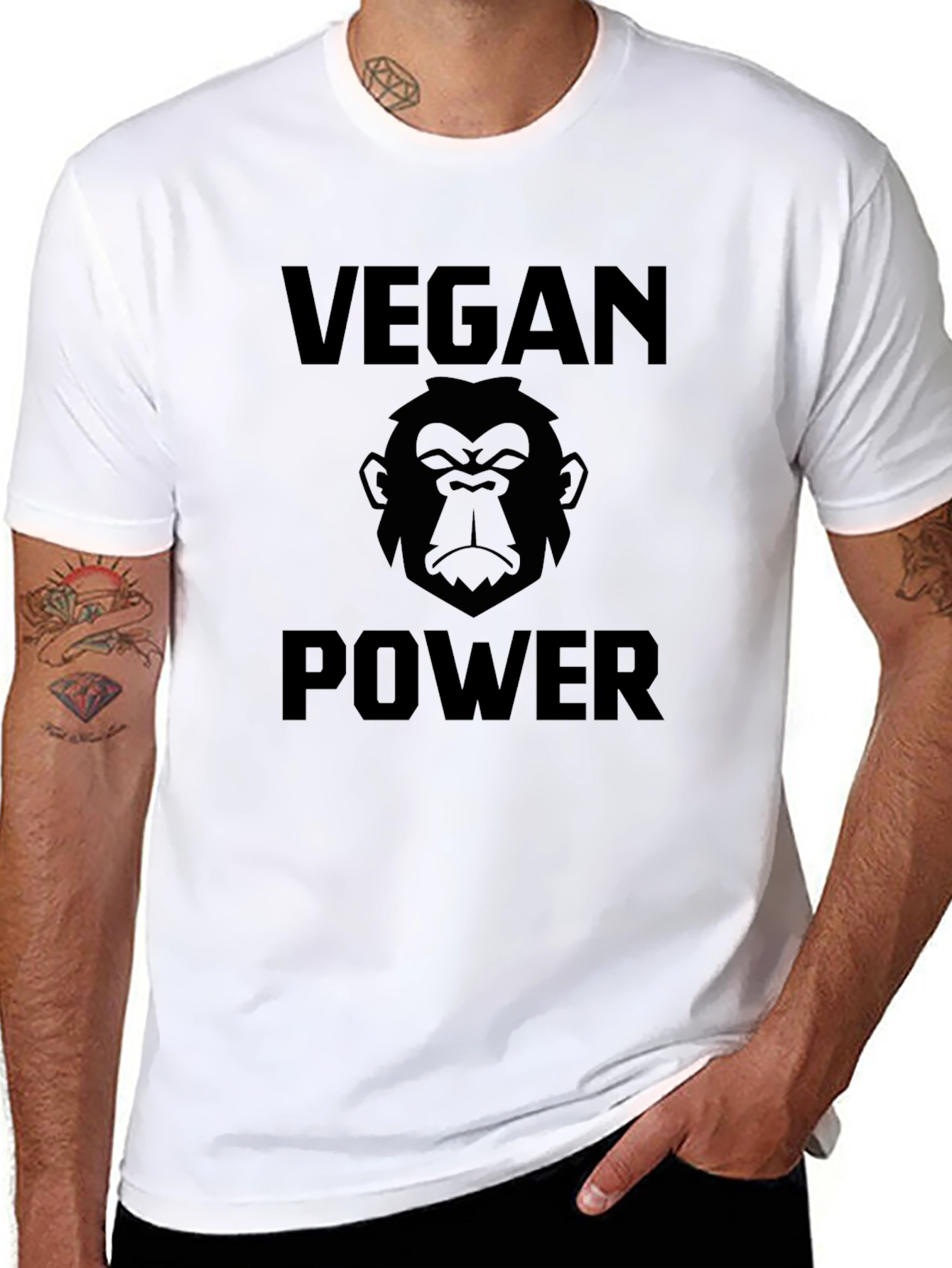 Vegan Power Gorilla Graphic T-Shirt - Black