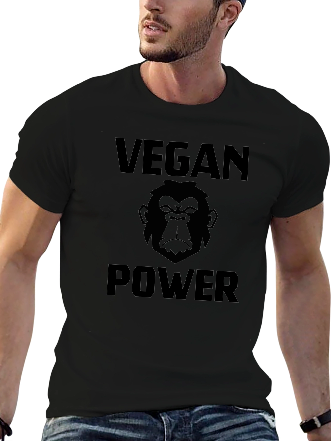 Vegan Power Gorilla Graphic T-Shirt - Black