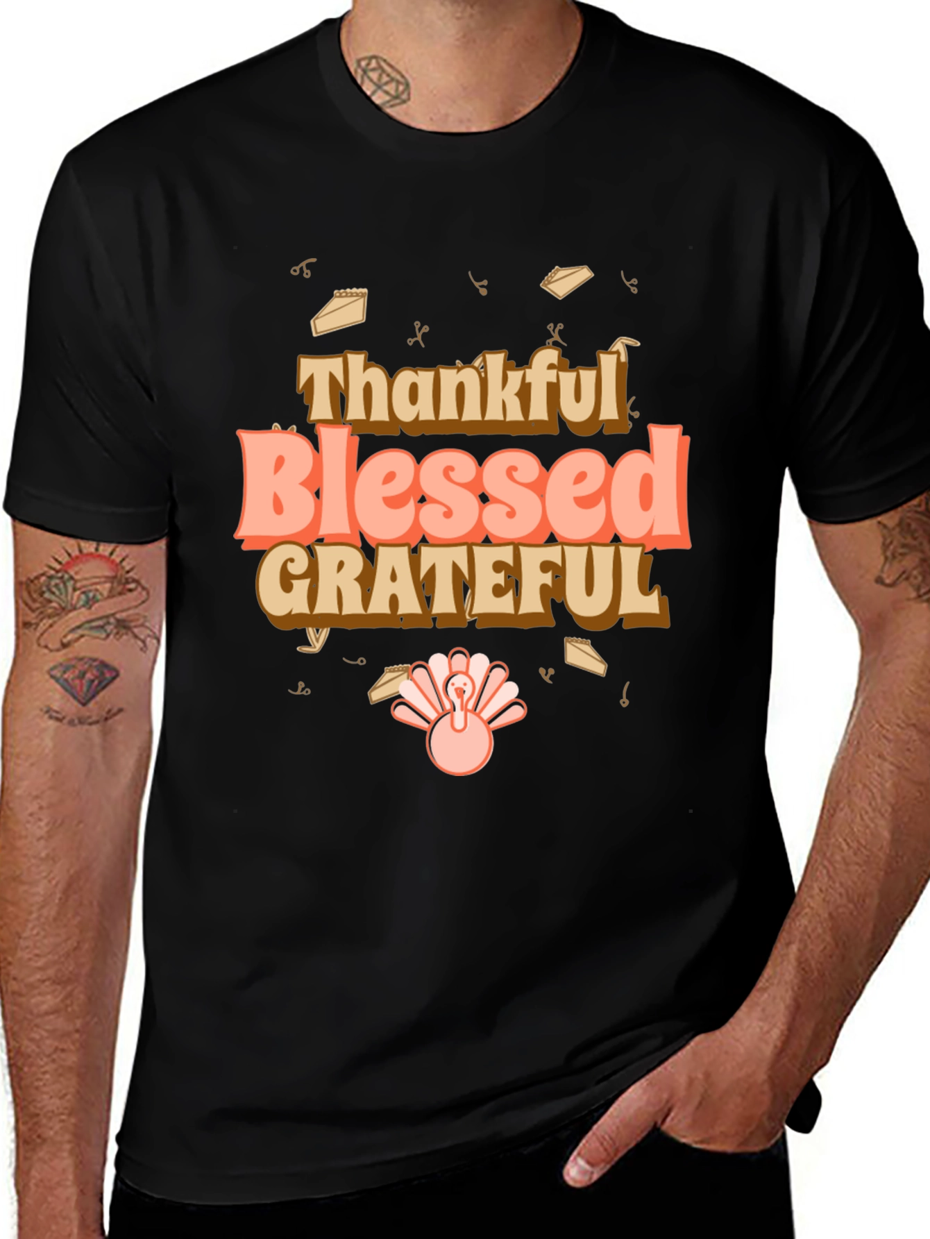 Thankful Blessed Grateful Thanksgiving Graphic Tee