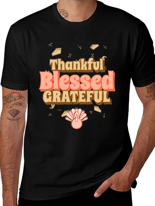 Thankful Blessed Grateful Thanksgiving Graphic Tee