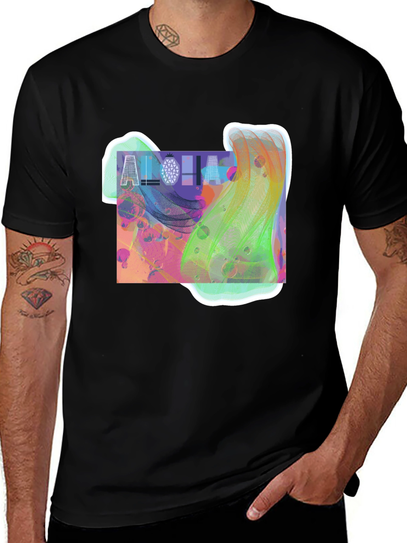 Aloha Graphic Print Black T-Shirt