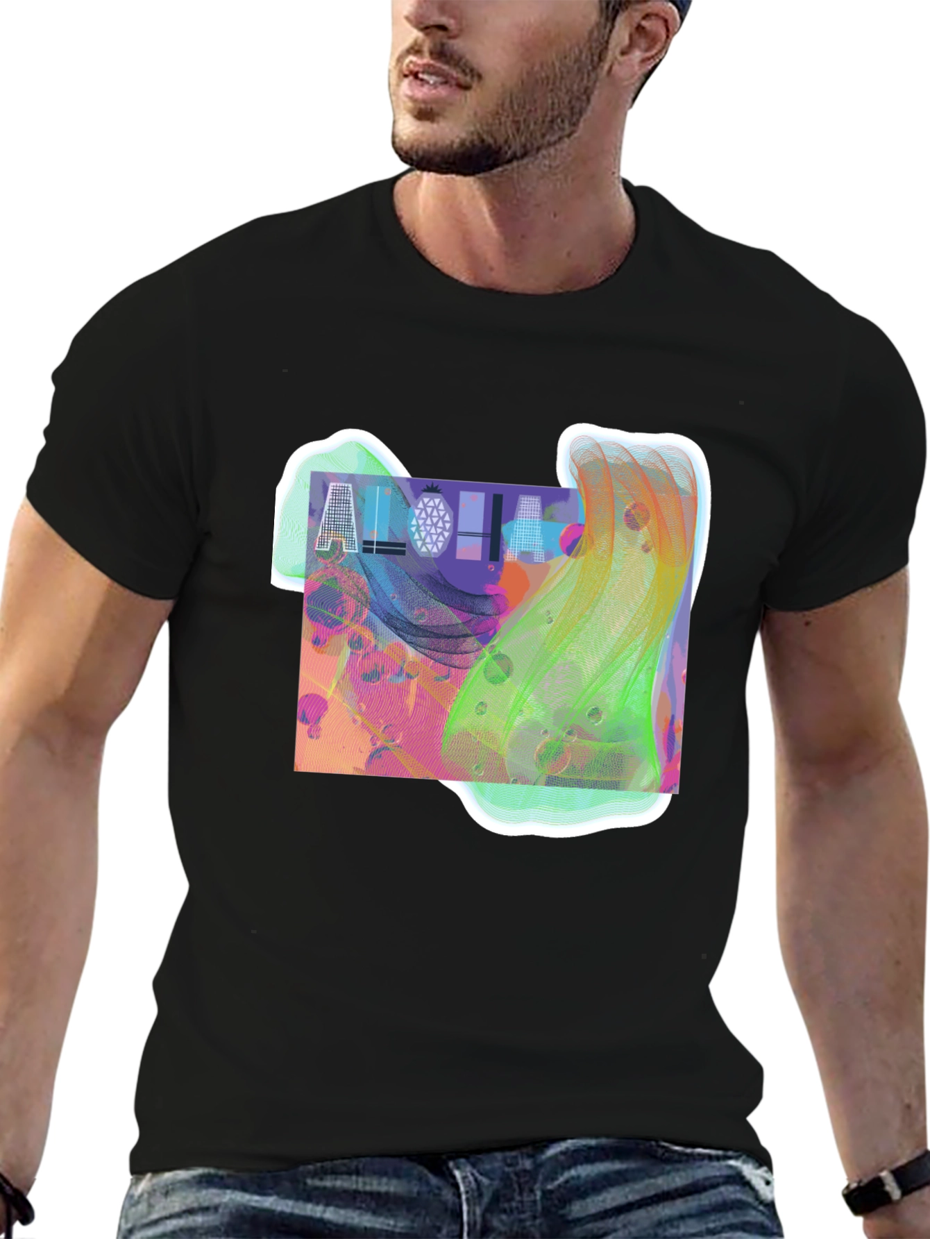 Aloha Graphic Print Black T-Shirt