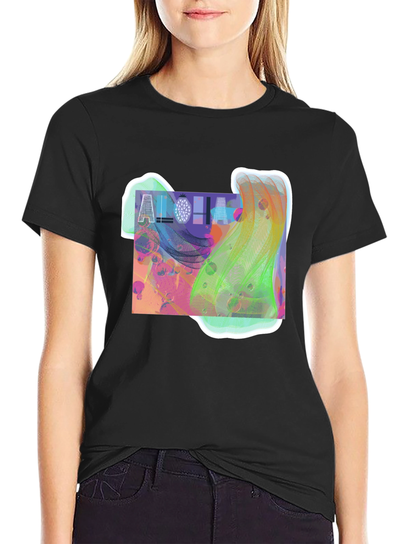 Aloha Graphic Print Black T-Shirt