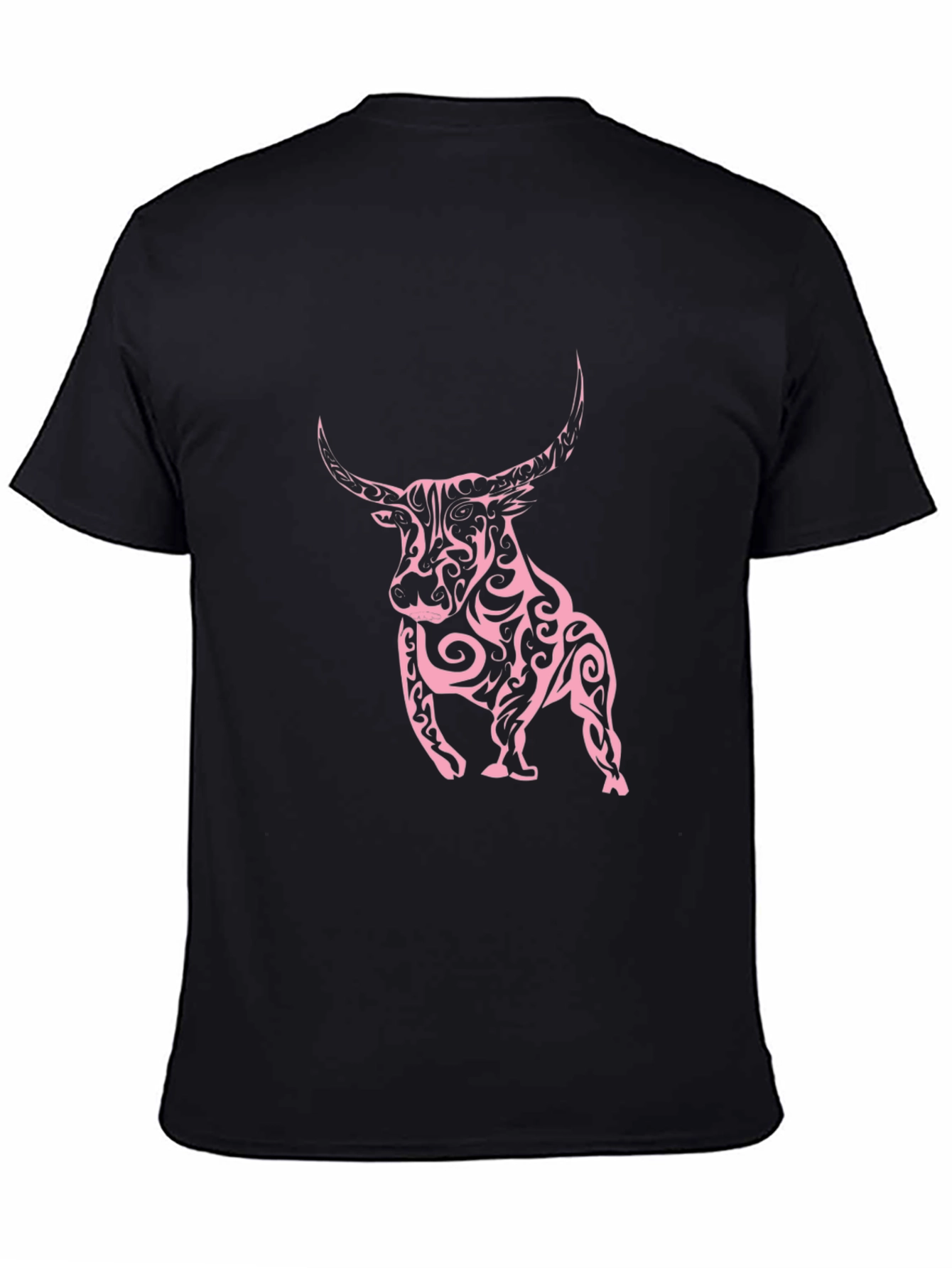 Black Tee with Tribal Bull Design