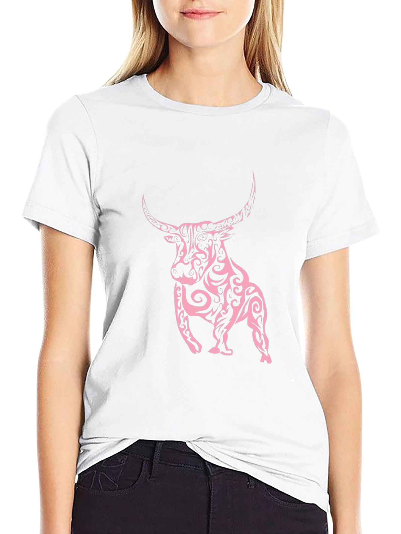 Black Tee with Tribal Bull Design