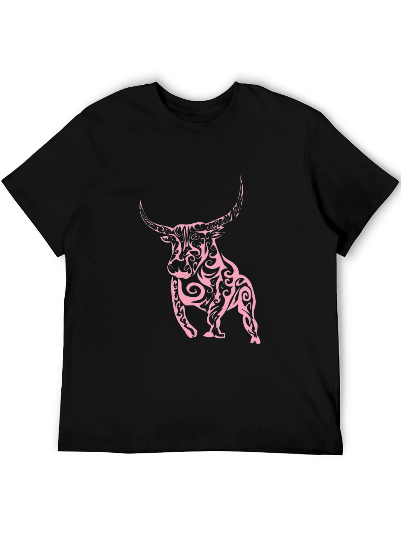 Black Tee with Tribal Bull Design
