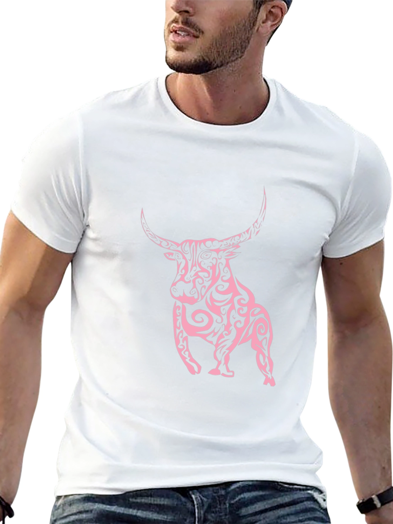 Black Tee with Tribal Bull Design