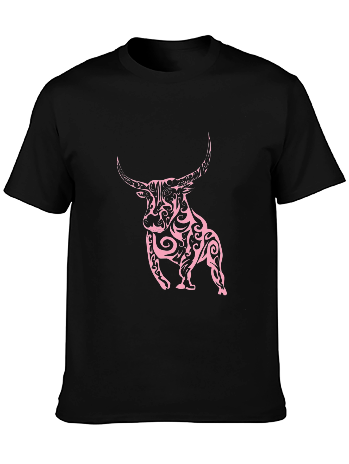 Black Tee with Tribal Bull Design