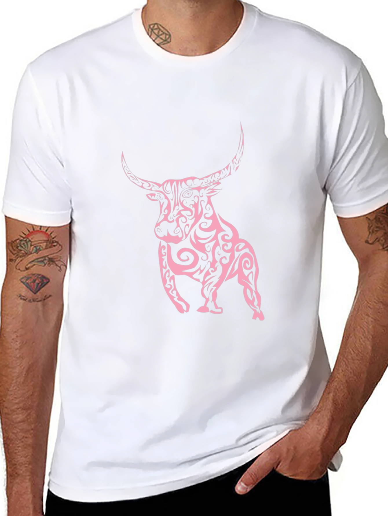 Black Tee with Tribal Bull Design
