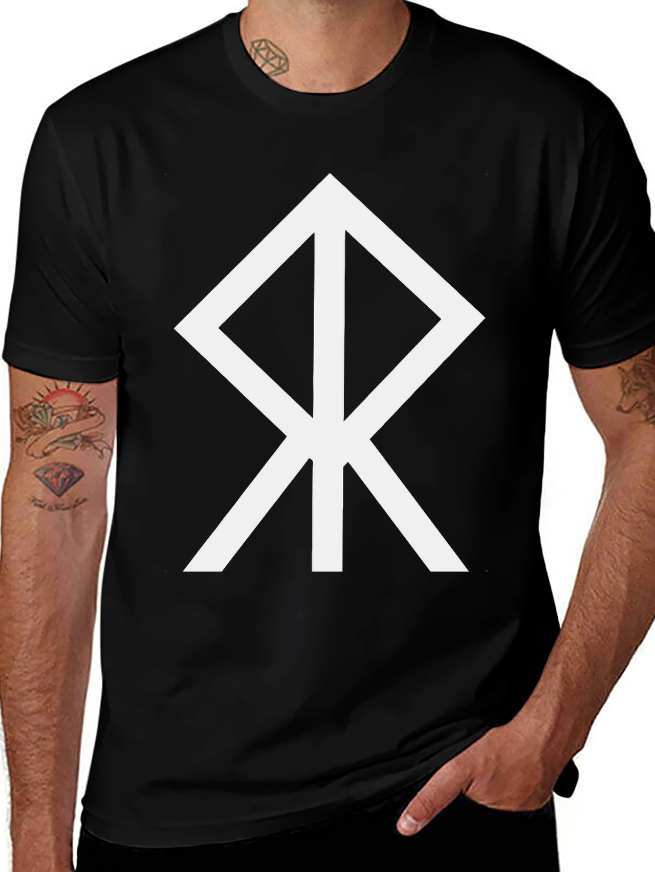 Black T-Shirt with White Bindrune Design