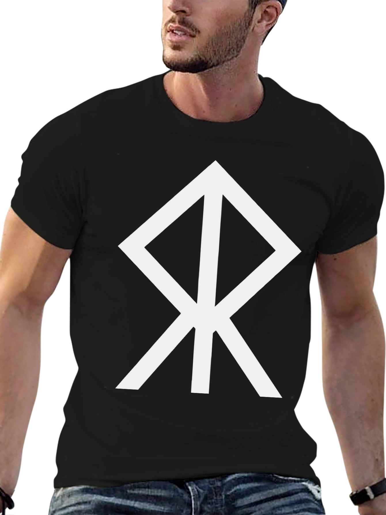 Black T-Shirt with White Bindrune Design