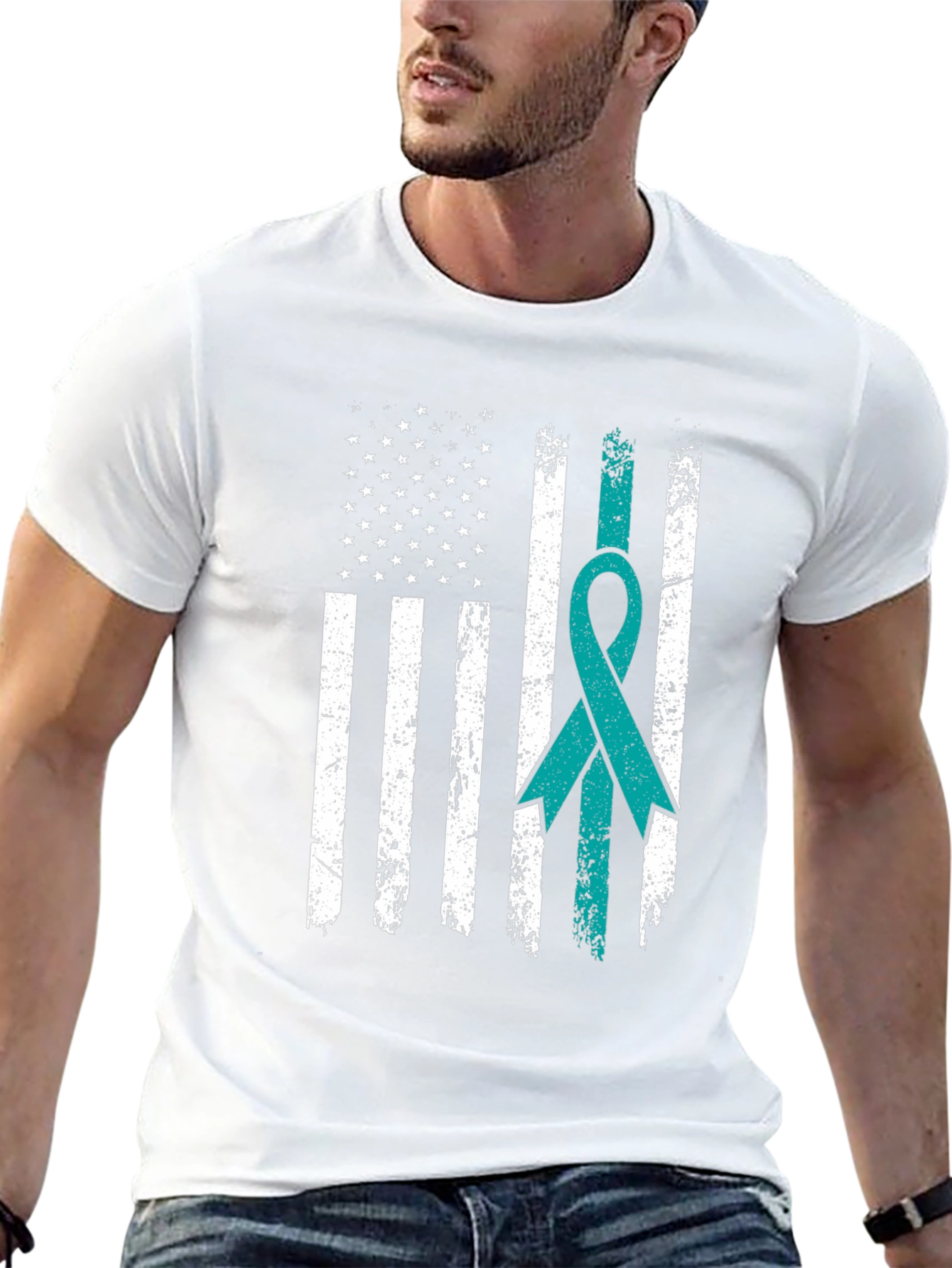 Distressed American Flag Awareness Ribbon T-Shirt