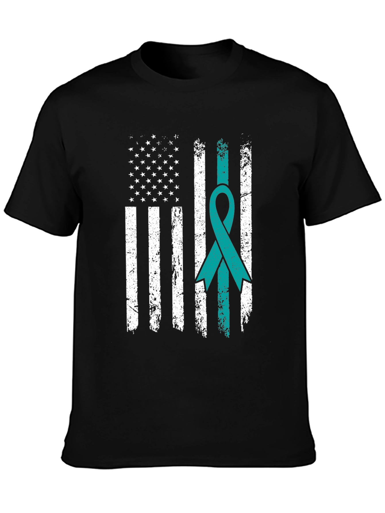 Distressed American Flag Awareness Ribbon T-Shirt