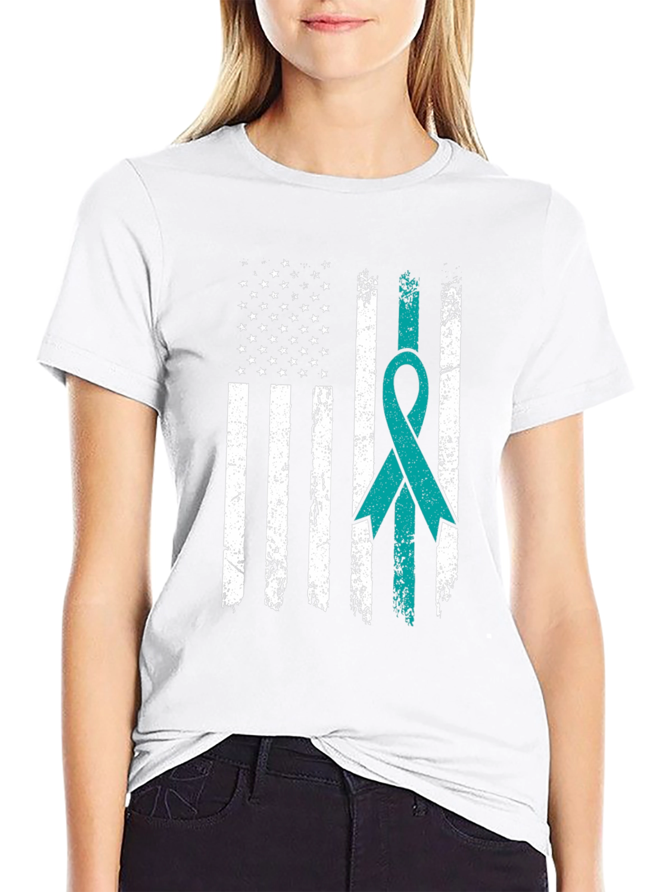 Distressed American Flag Awareness Ribbon T-Shirt
