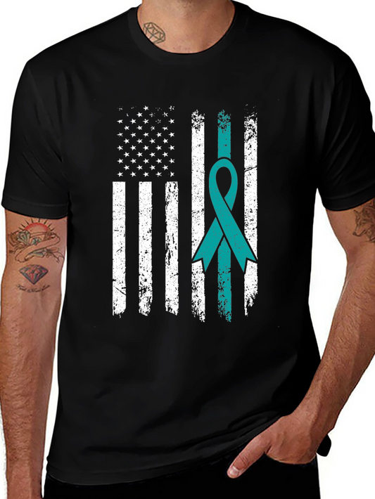 Distressed American Flag Awareness Ribbon T-Shirt