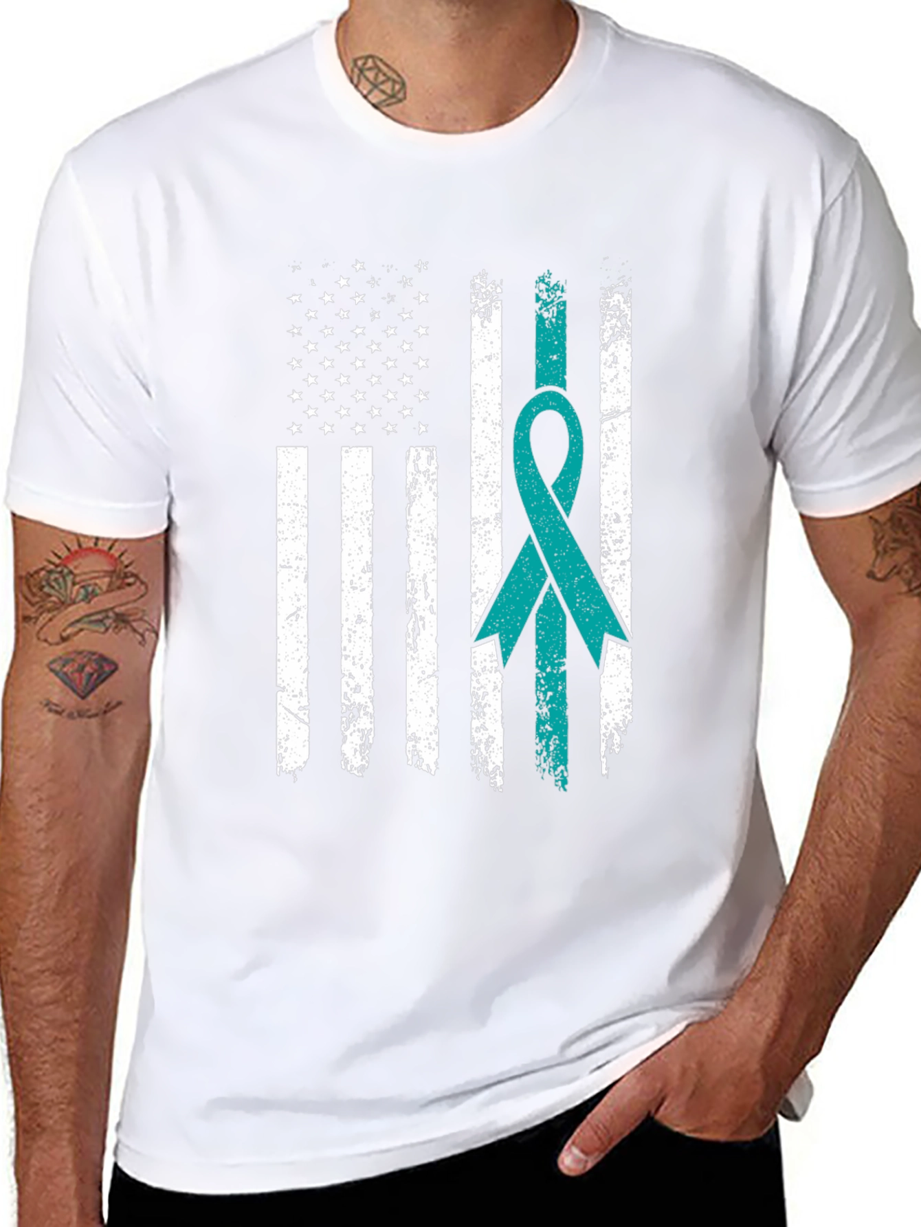 Distressed American Flag Awareness Ribbon T-Shirt