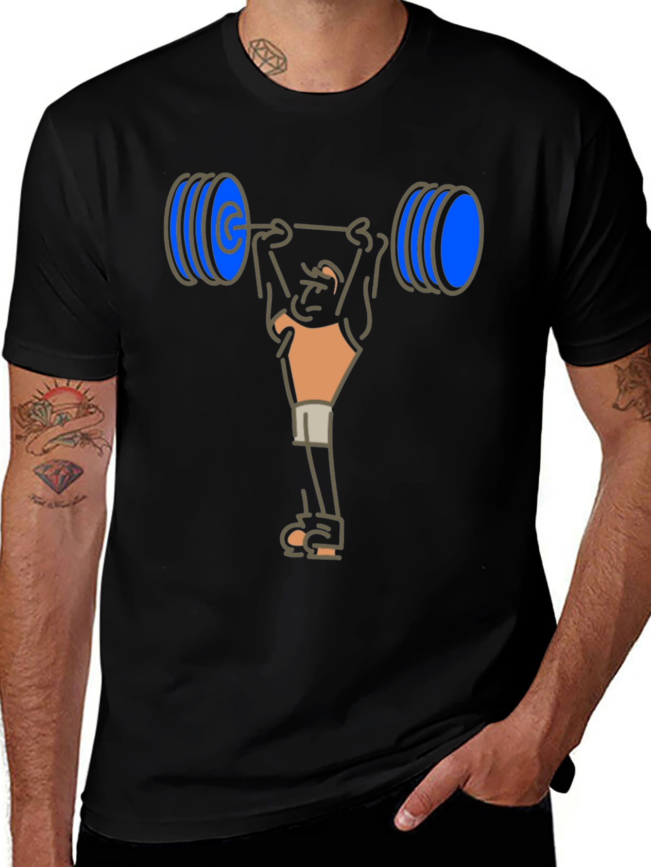 Weightlifter Cartoon T-Shirt - Black Cotton Tee