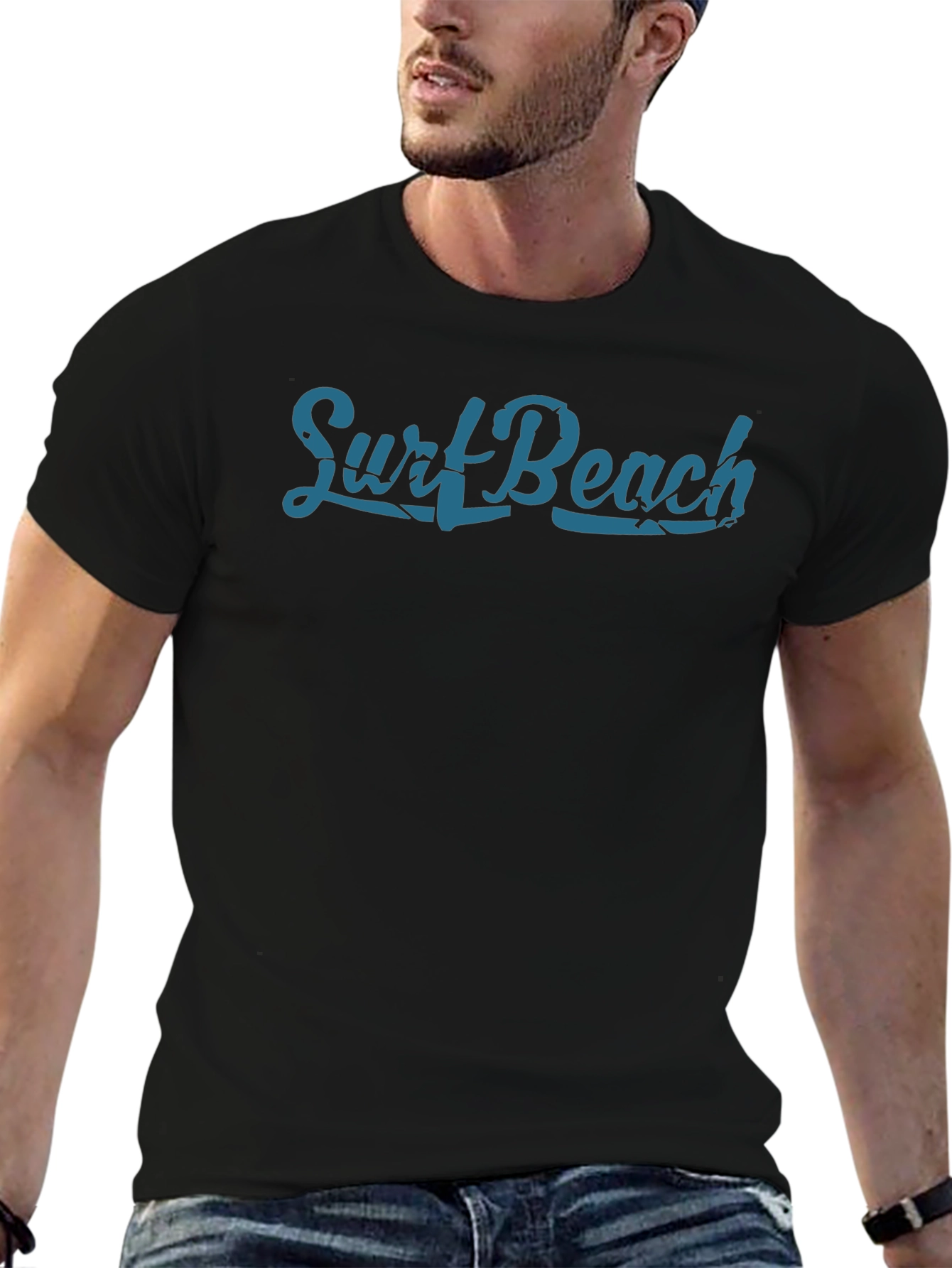 Surf Beach Graphic Tee - Premium Black Cotton T-Shirt