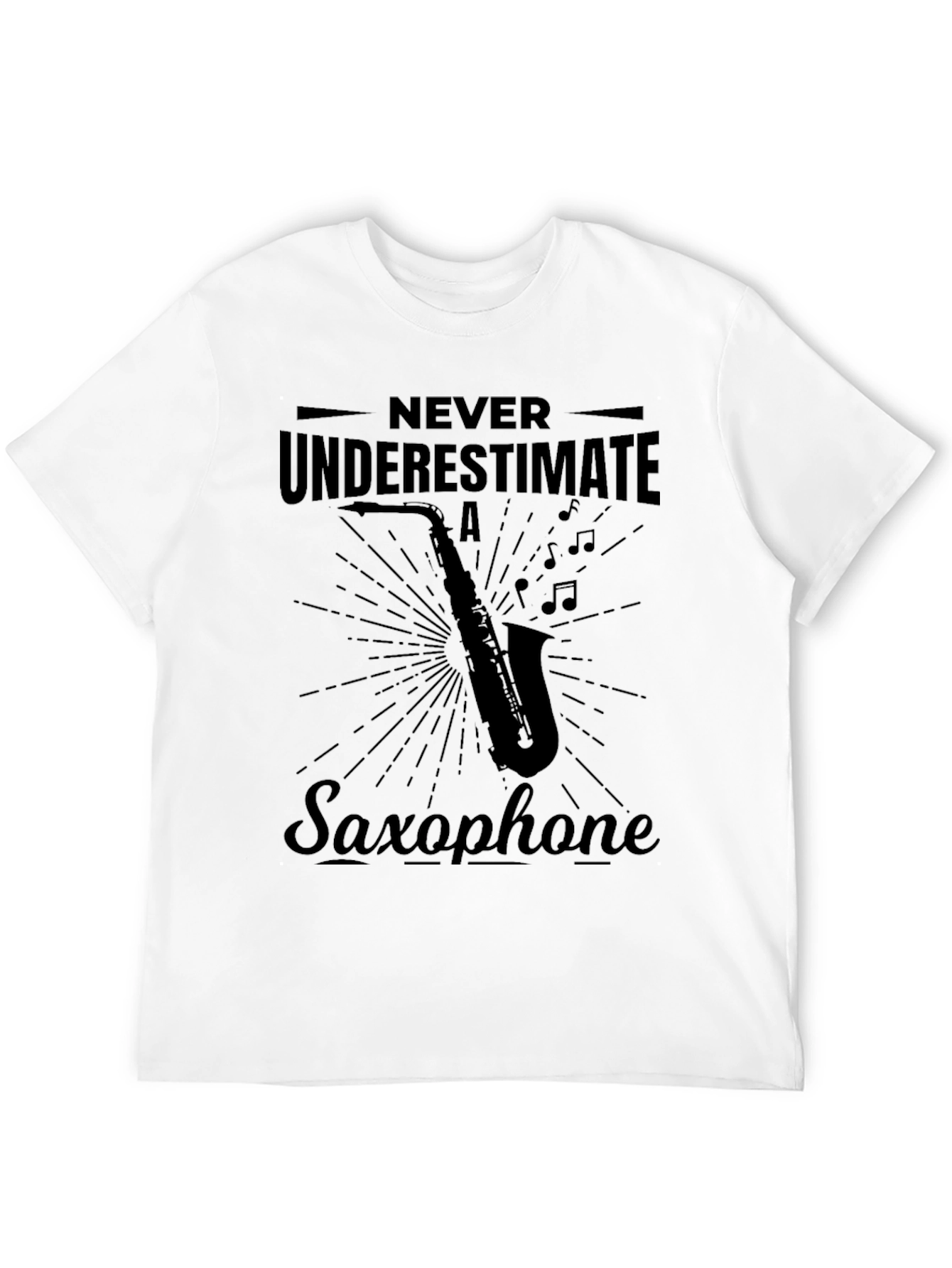 Never Underestimate Saxophone Black Graphic Tee