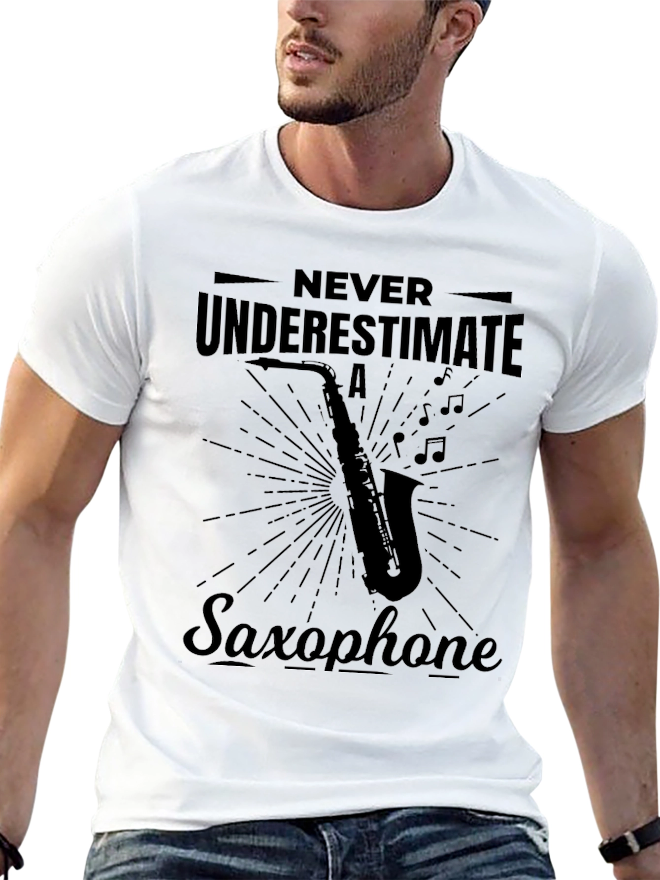 Never Underestimate Saxophone Black Graphic Tee