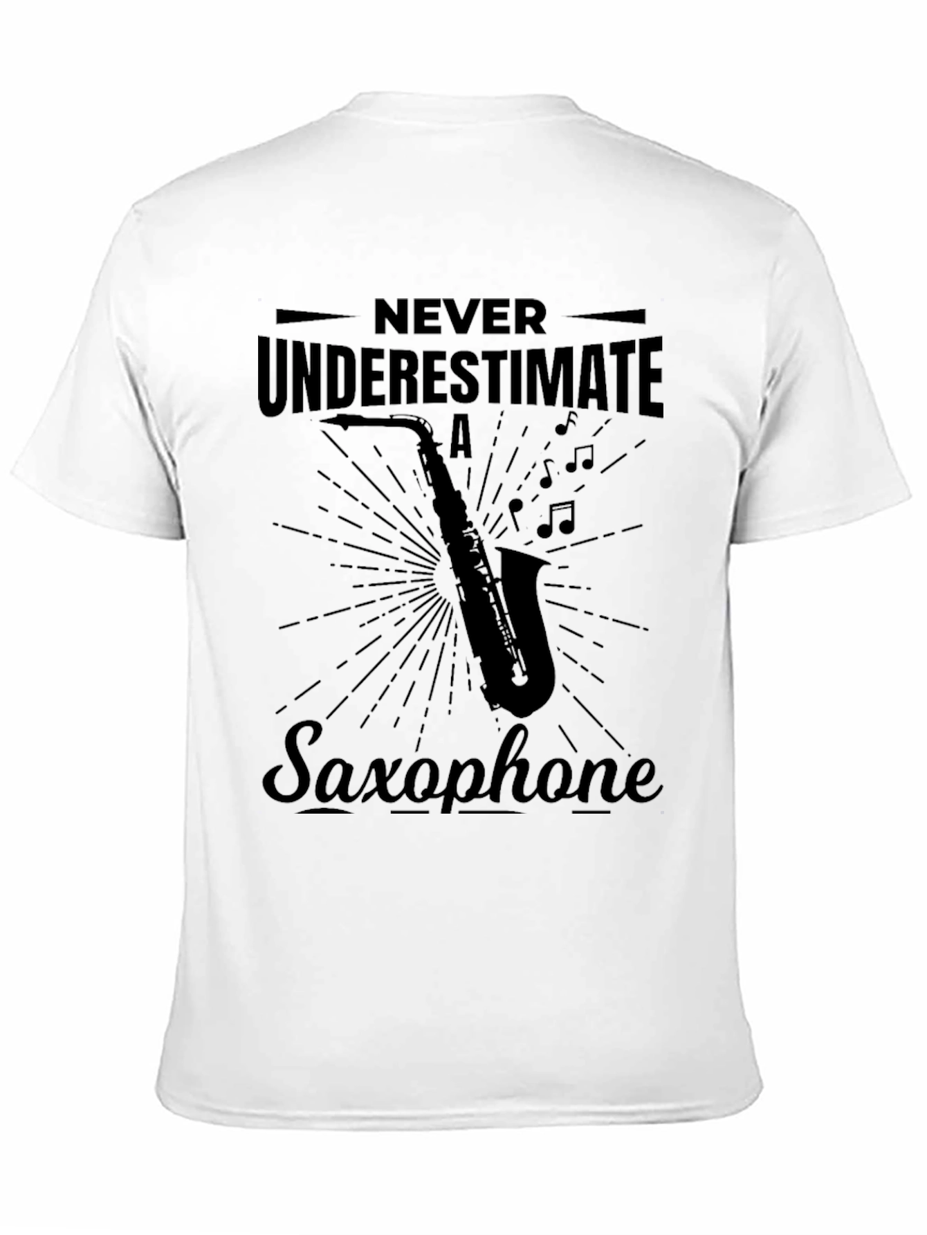 Never Underestimate Saxophone Black Graphic Tee