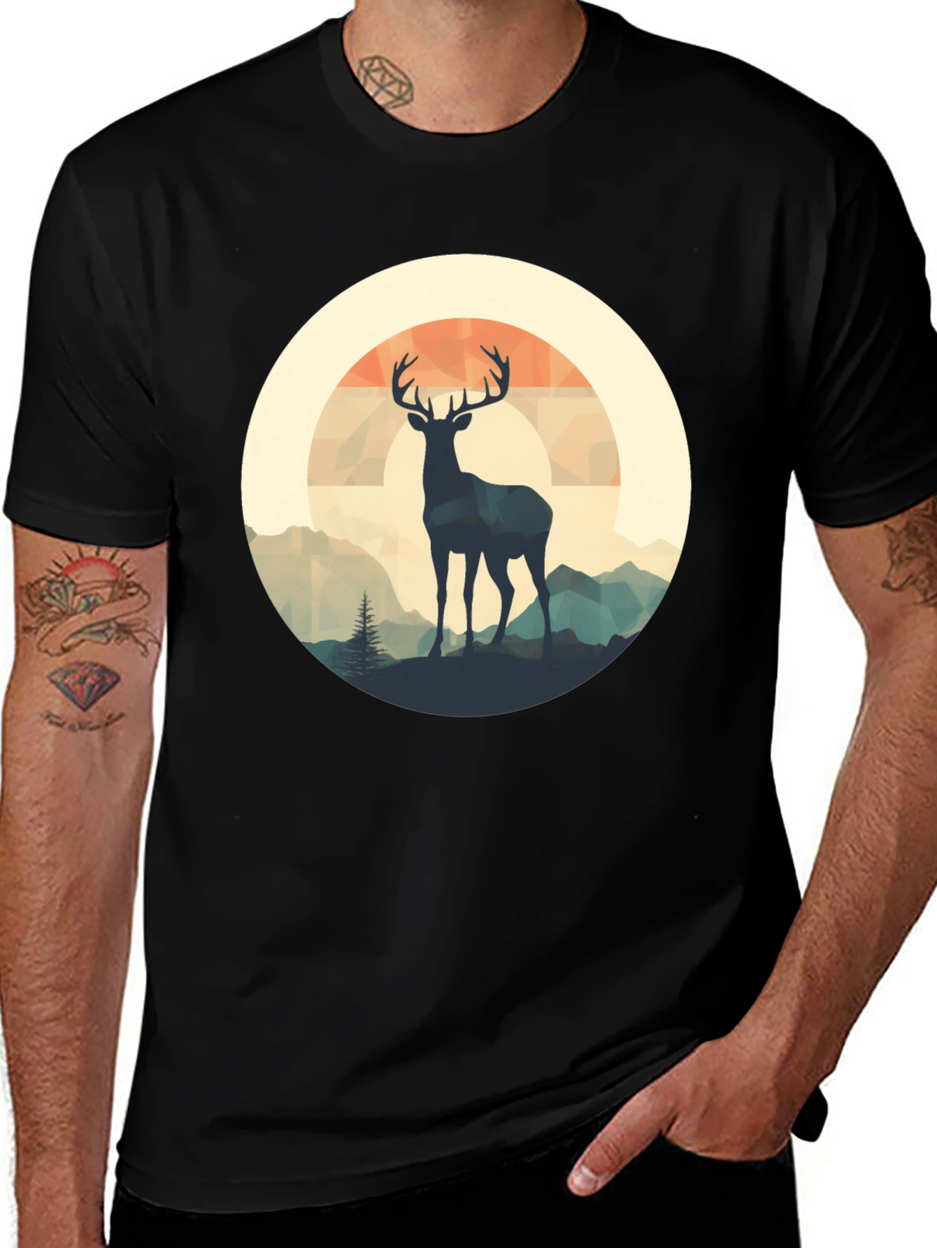 Deer Silhouette Graphic Tee - Black