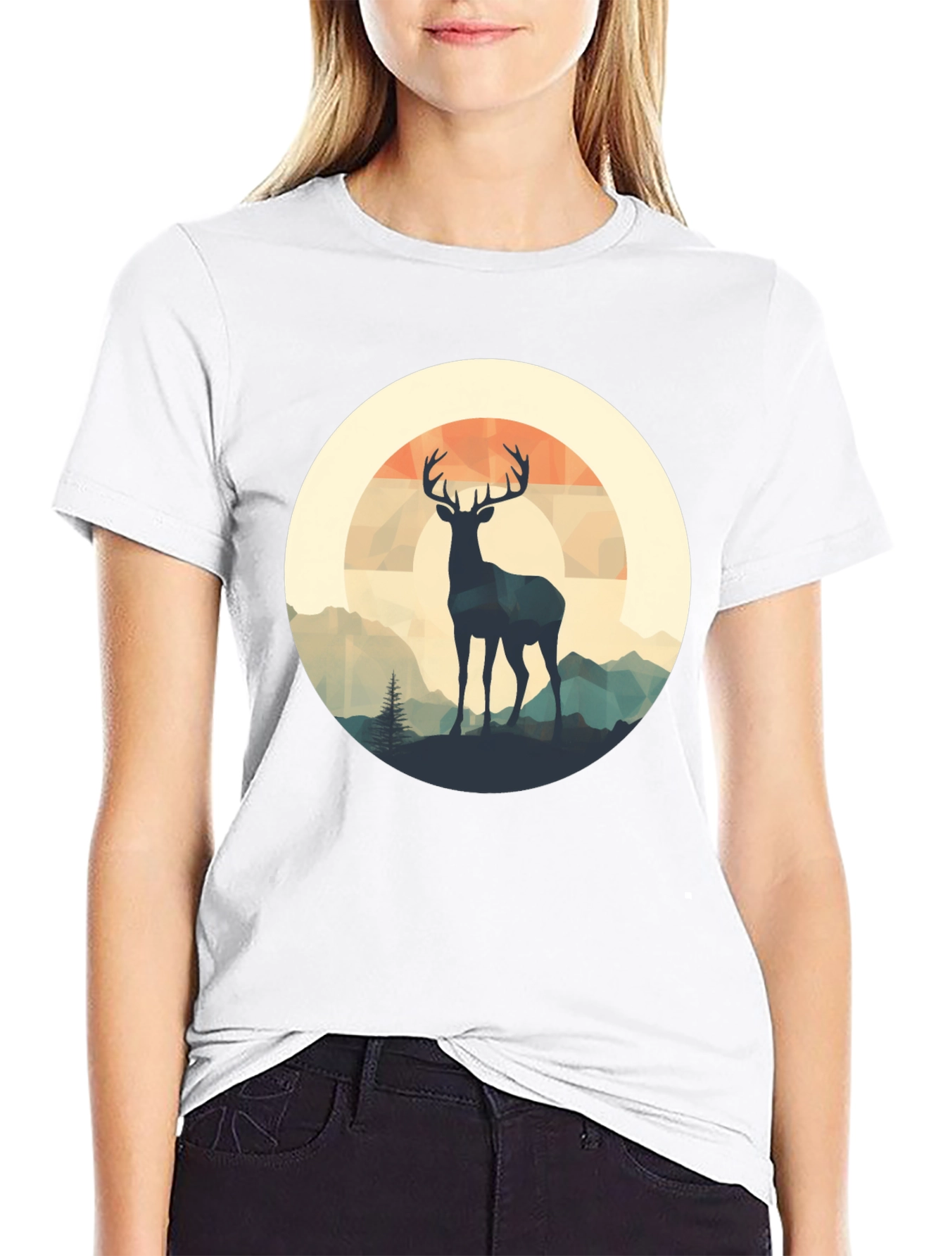 Deer Silhouette Graphic Tee - Black