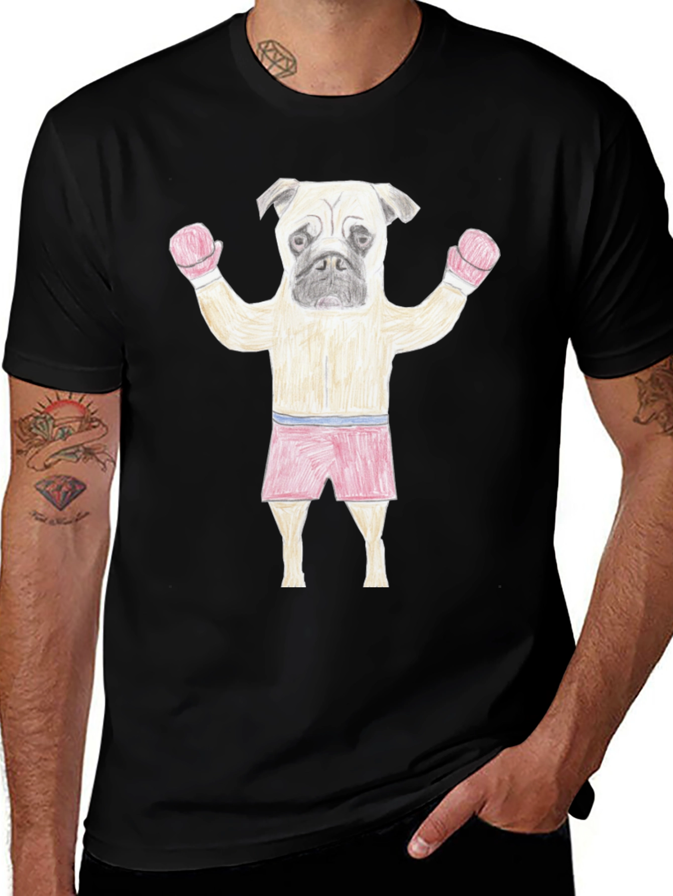 Pug Boxer Black T-Shirt - Funny Animal Tee