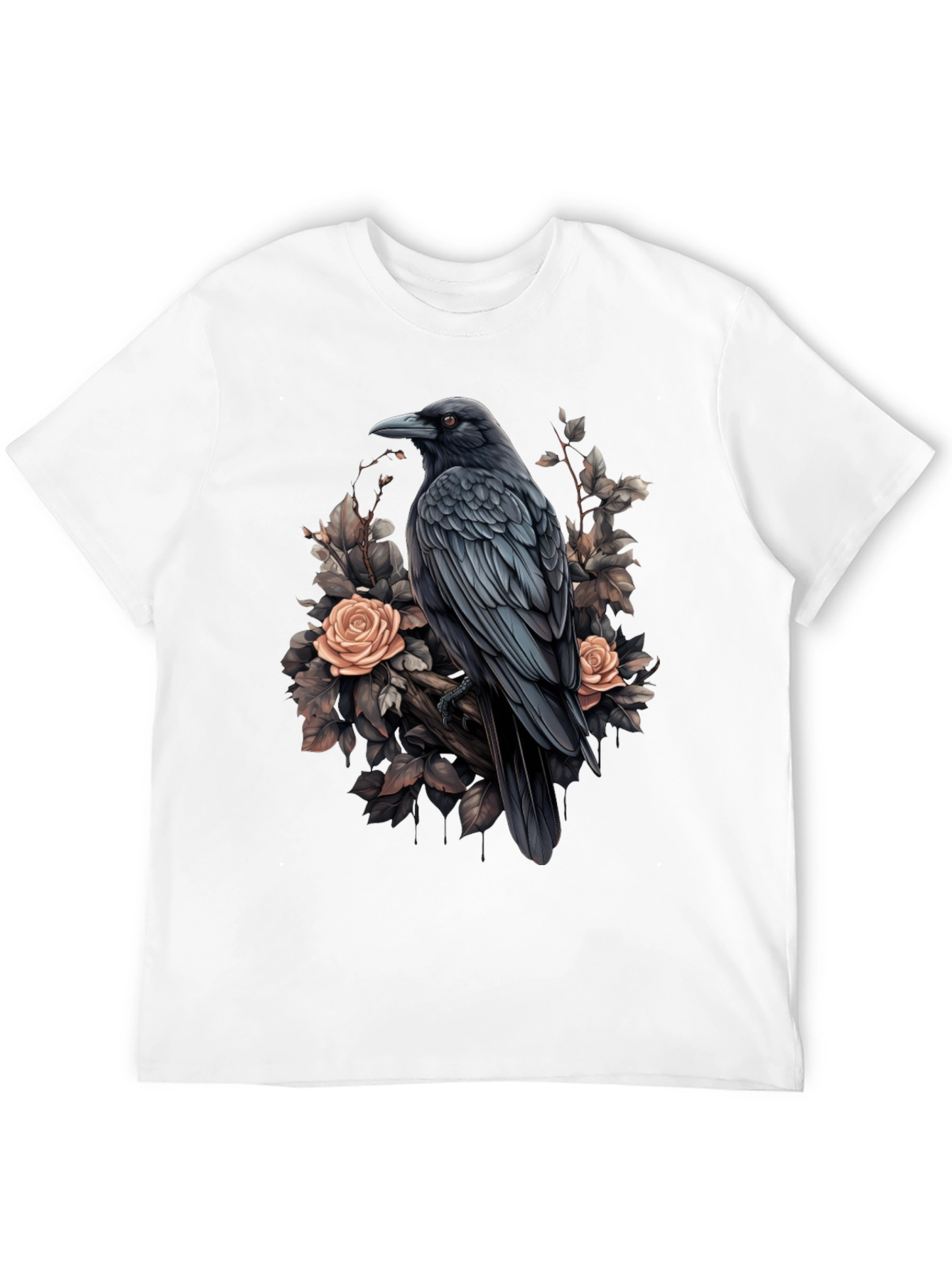 Raven & Roses Graphic T-Shirt - Stylish Bird Design