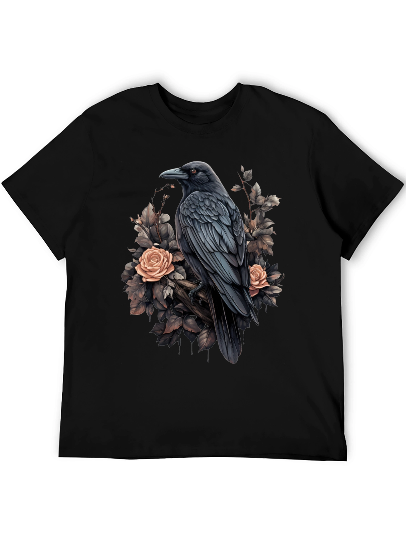 Raven & Roses Graphic T-Shirt - Stylish Bird Design