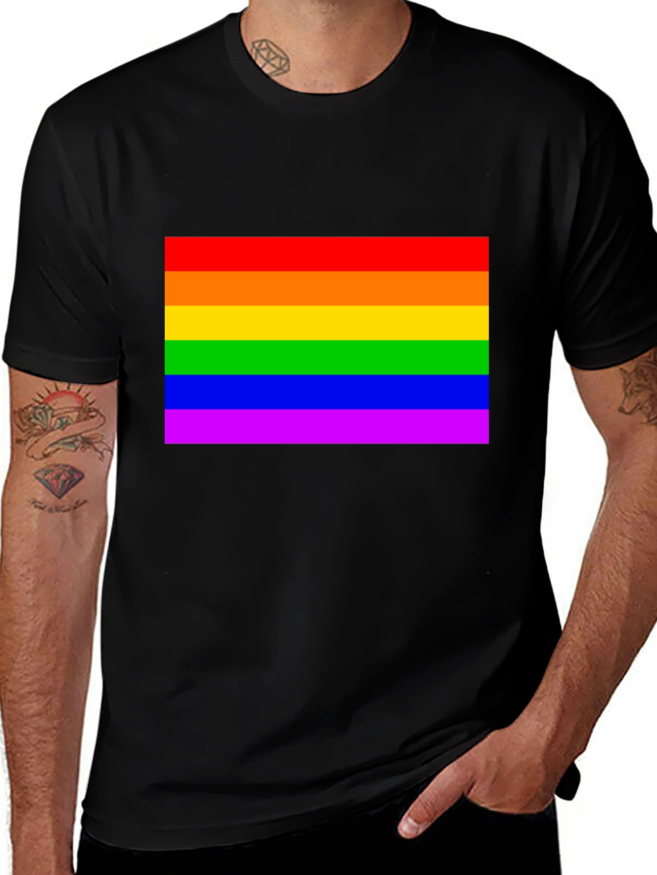 Pride Flag Graphic Tee - Black