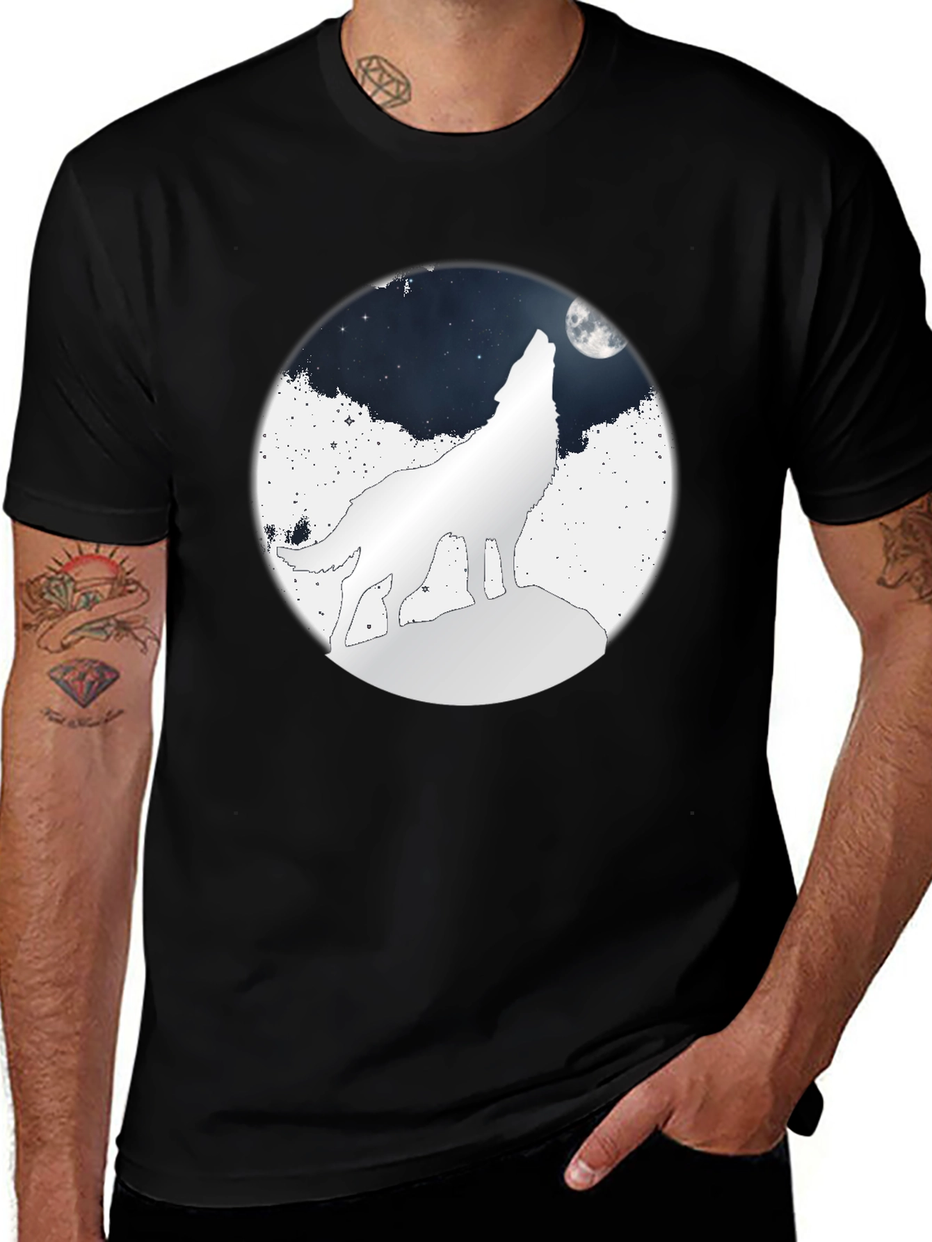 Wolf Moon Graphic Tee - Black Cotton T-Shirt
