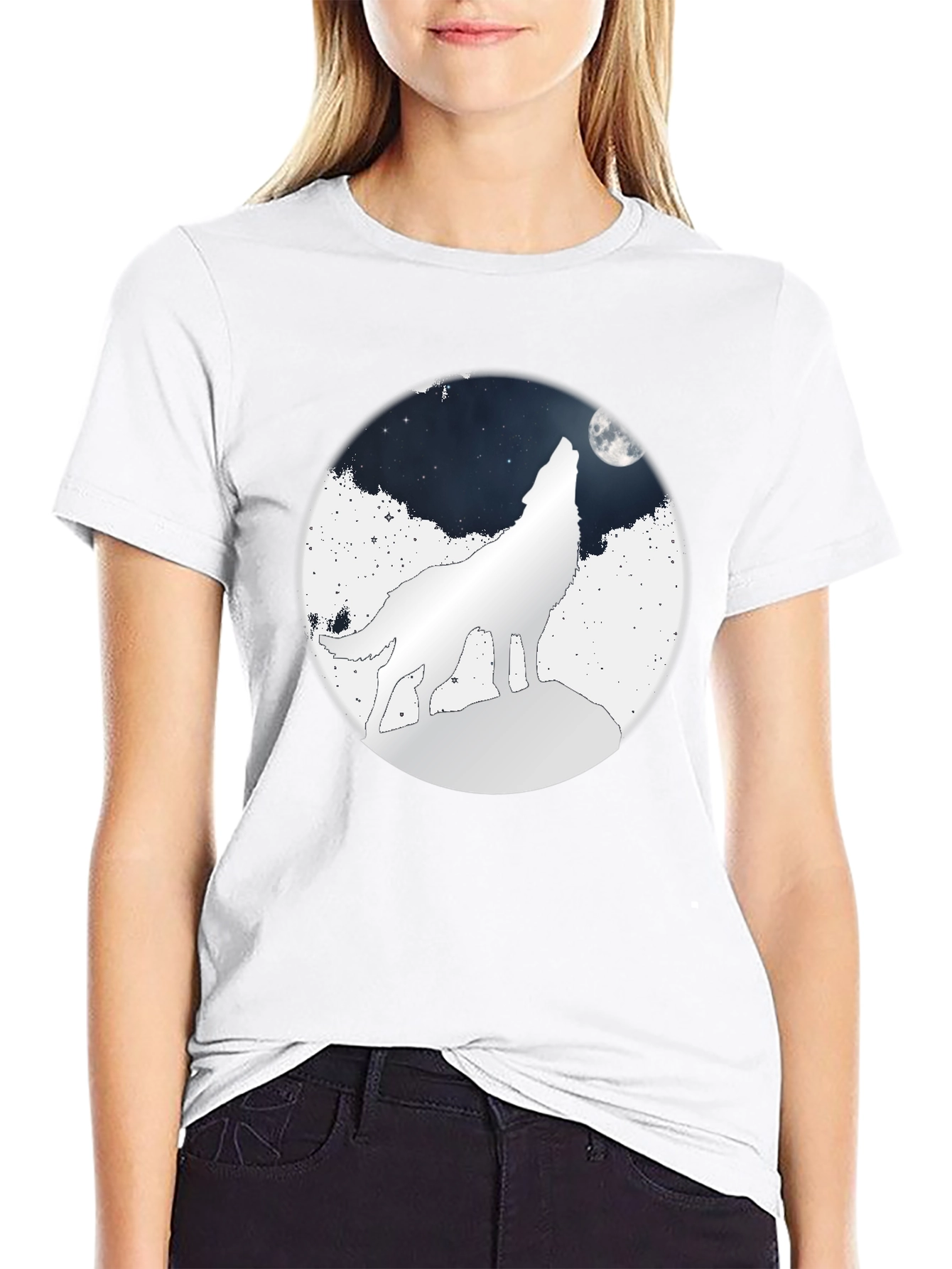 Wolf Moon Graphic Tee - Black Cotton T-Shirt