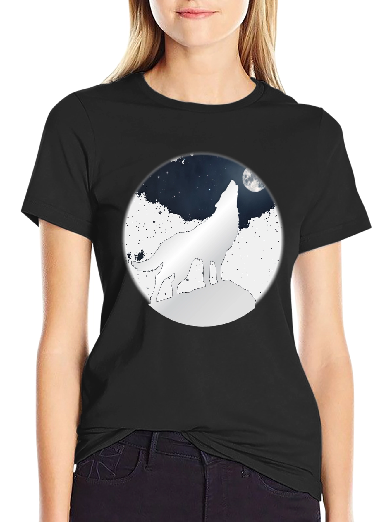Wolf Moon Graphic Tee - Black Cotton T-Shirt