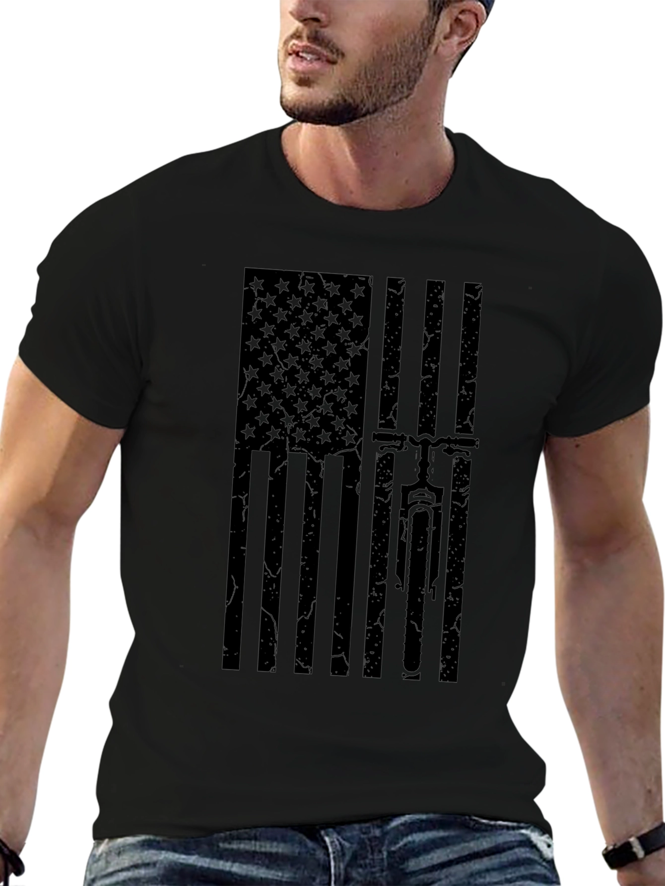 American Flag Mountain Bike T-Shirt