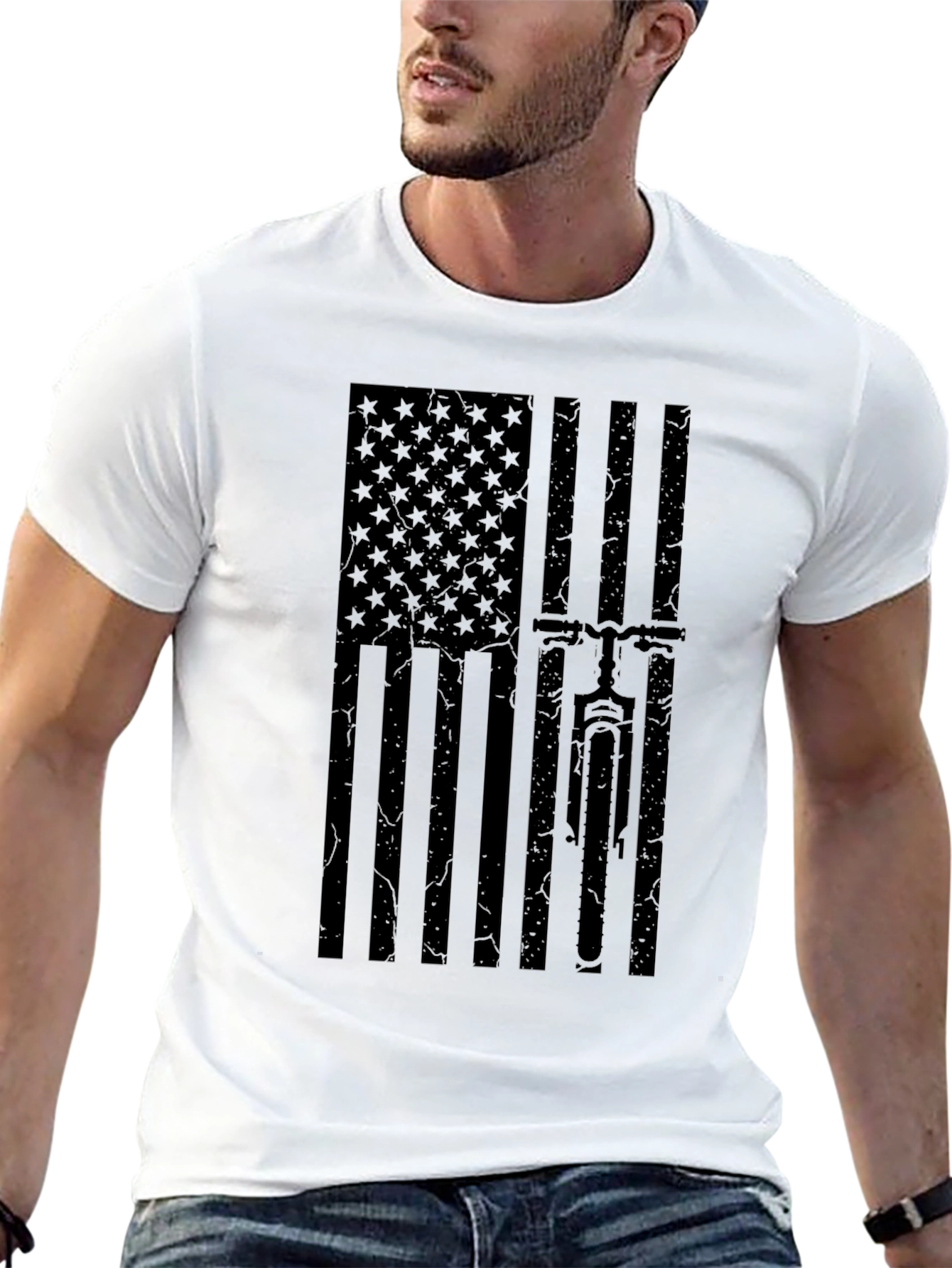 American Flag Mountain Bike T-Shirt
