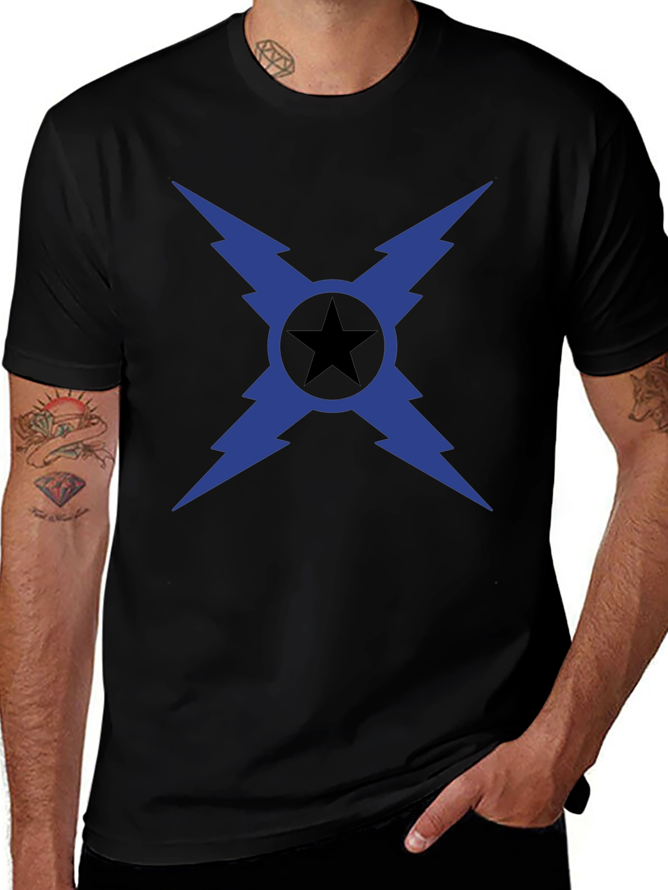 Bold Star Bolt Graphic Tee - Black Cotton T-Shirt