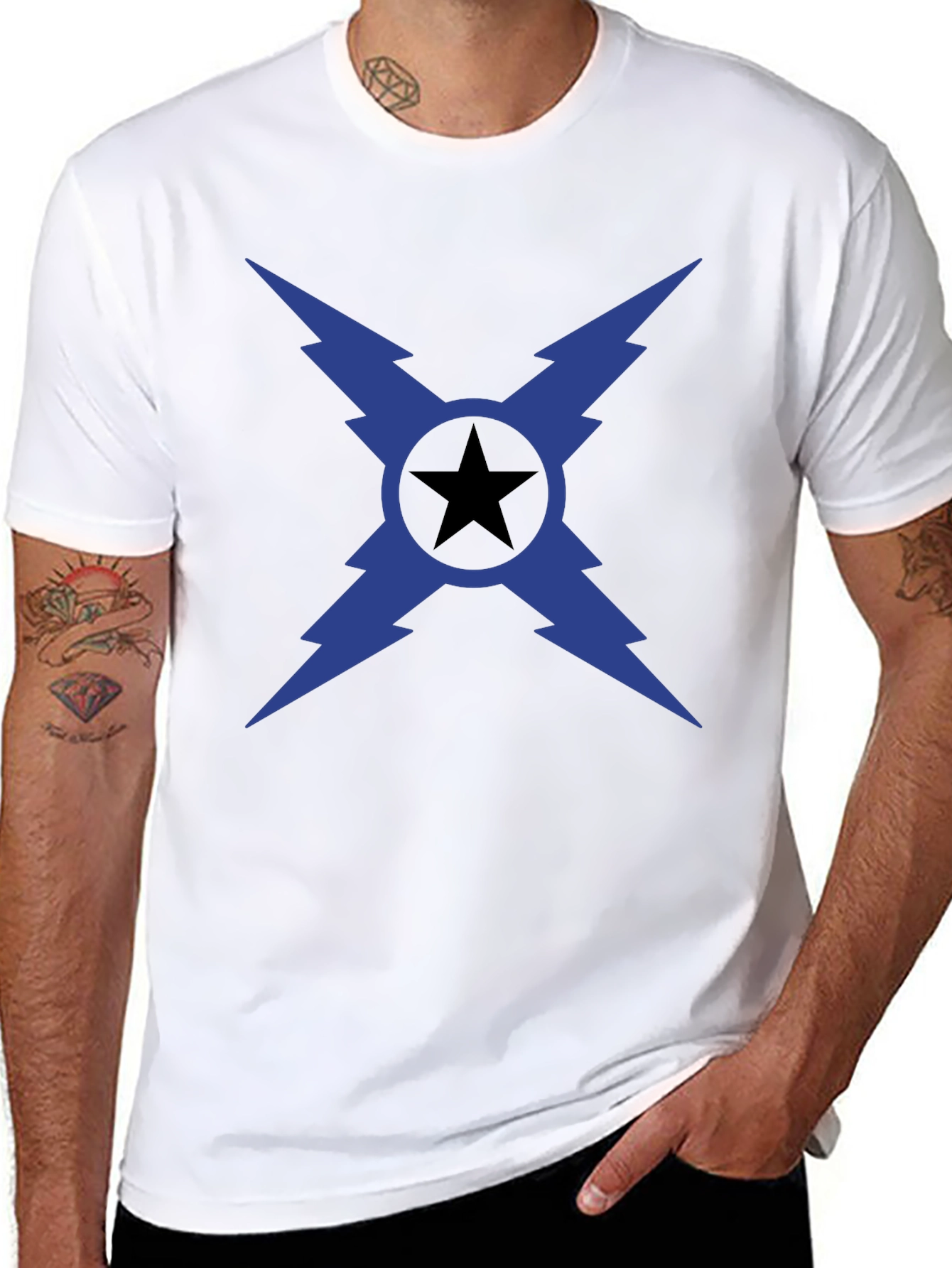 Bold Star Bolt Graphic Tee - Black Cotton T-Shirt