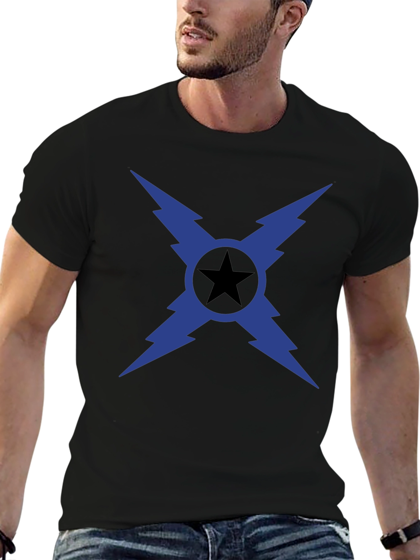 Bold Star Bolt Graphic Tee - Black Cotton T-Shirt