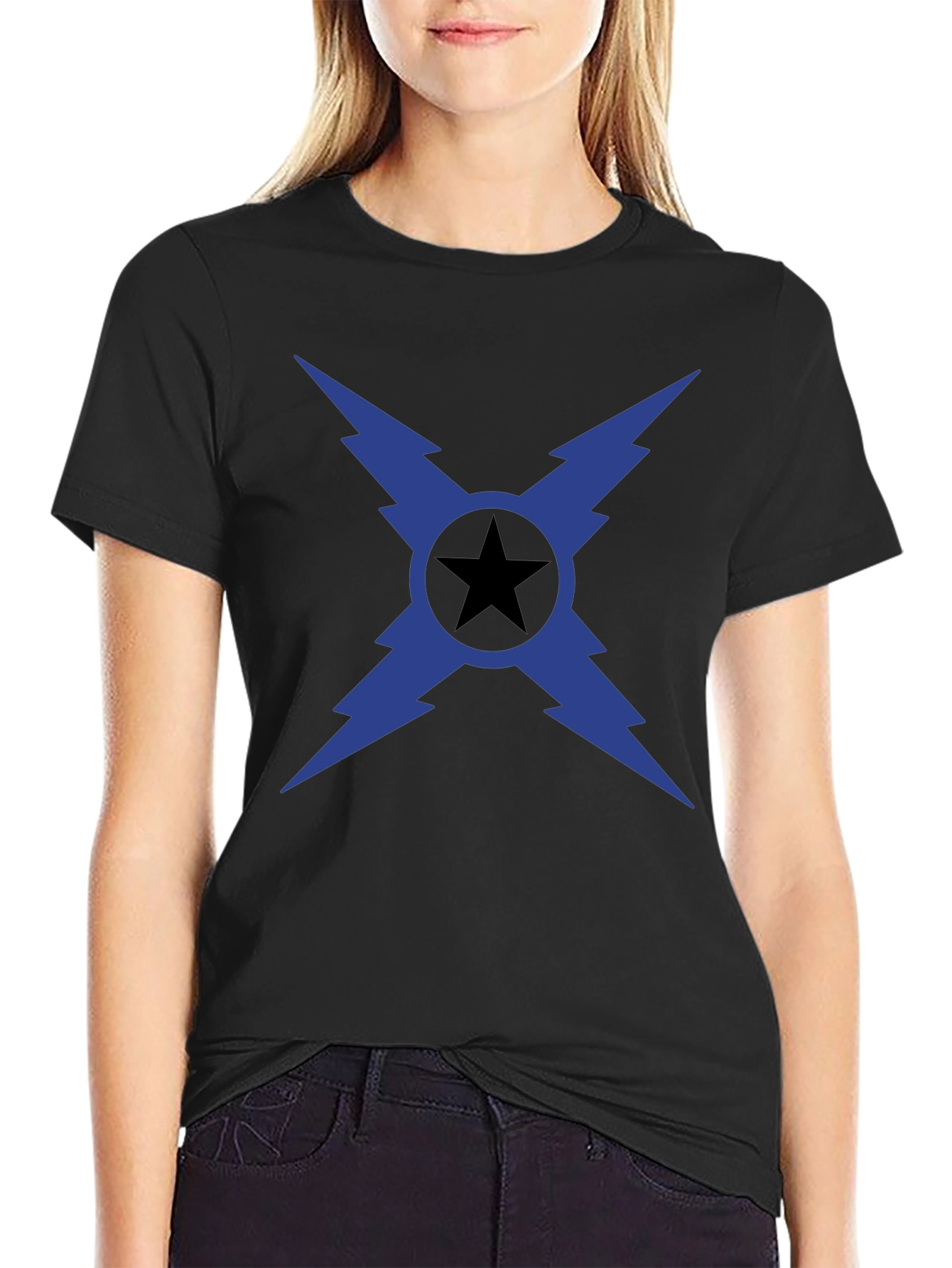 Bold Star Bolt Graphic Tee - Black Cotton T-Shirt