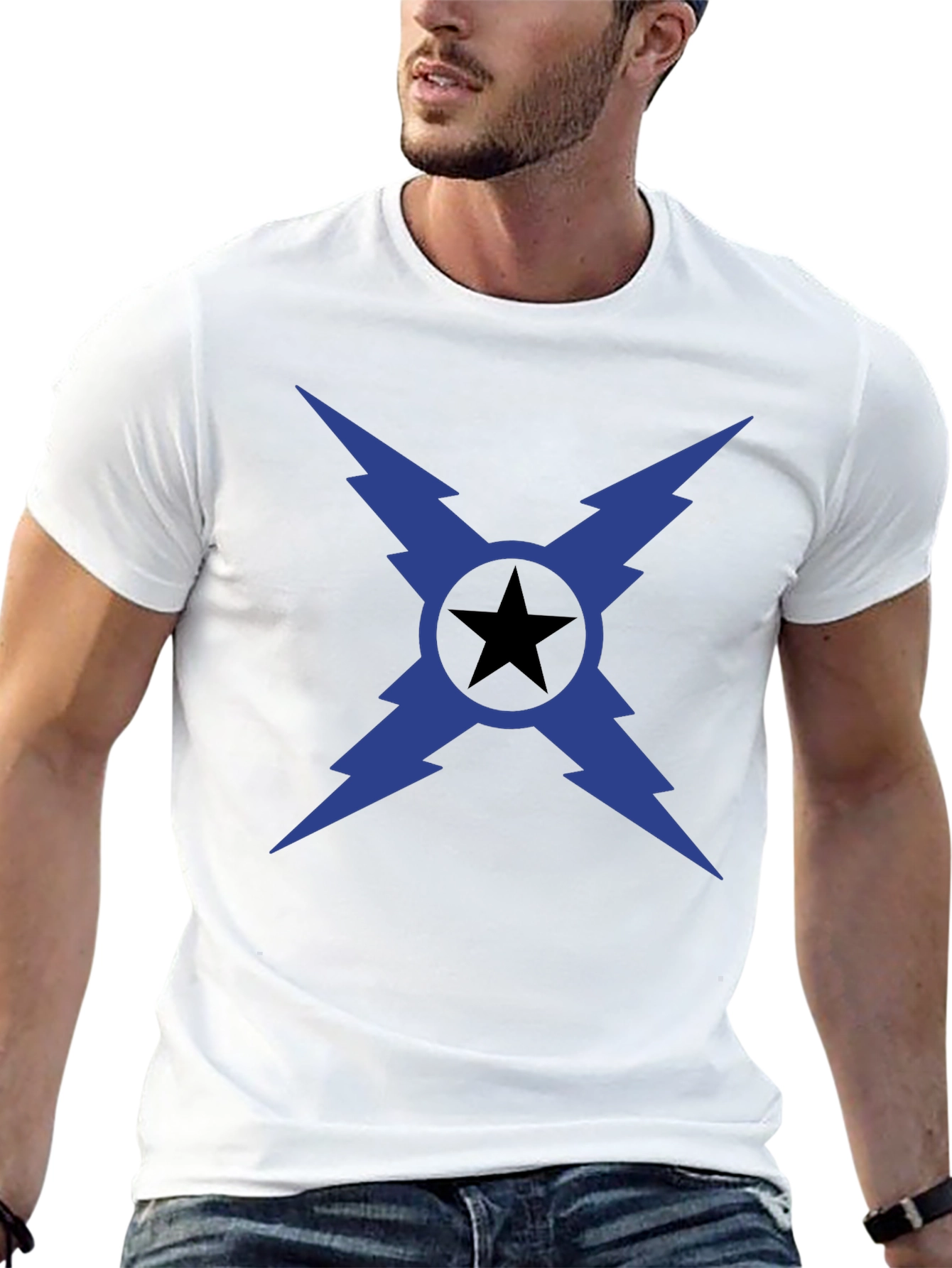Bold Star Bolt Graphic Tee - Black Cotton T-Shirt