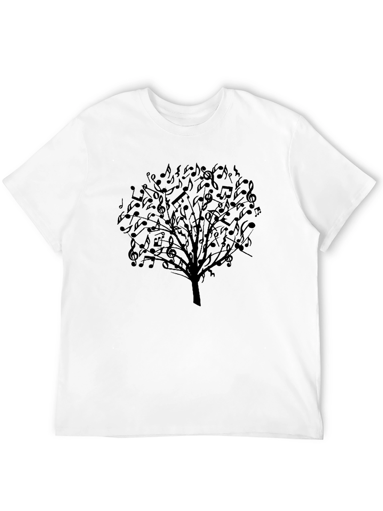 Musical Notes Tree Graphic Tee - Black Cotton T-Shirt