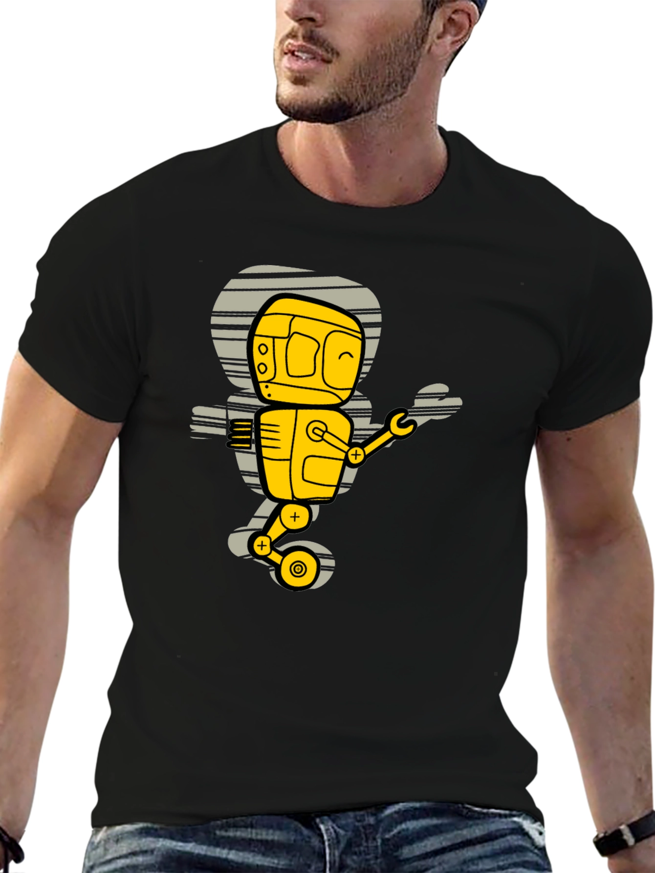 Robot Graphic T-Shirt - Black